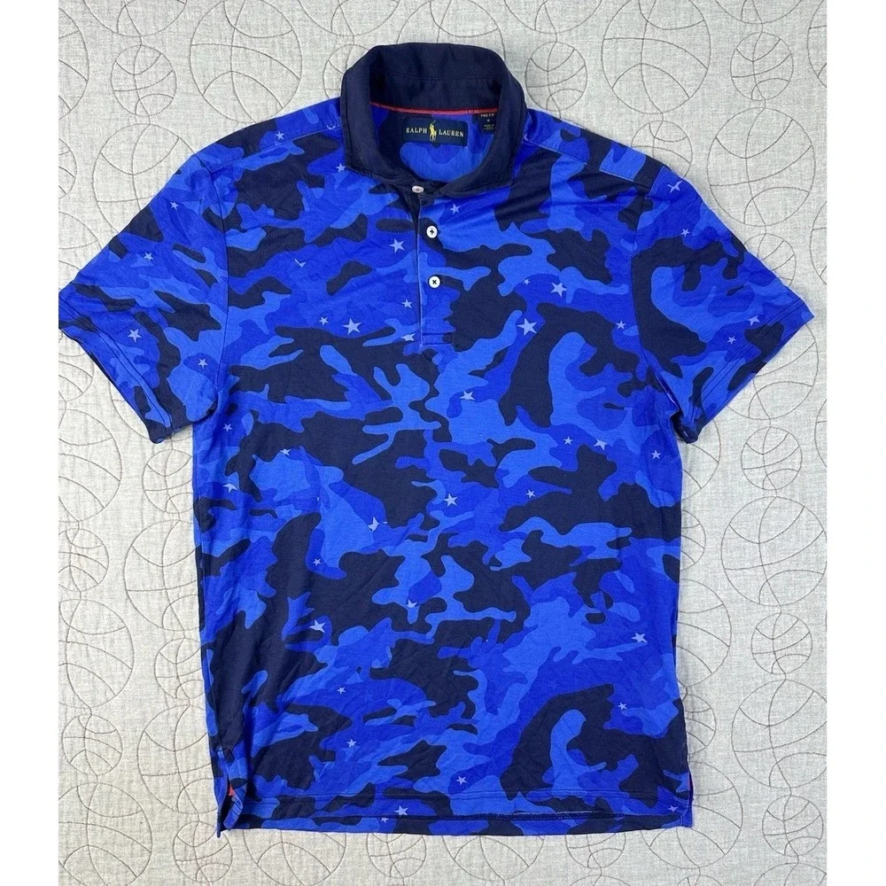 Ralph Lauren Shirt Mens Medium Pro Fit Blue‎ Star Camo Performance S/Sleeve Polo